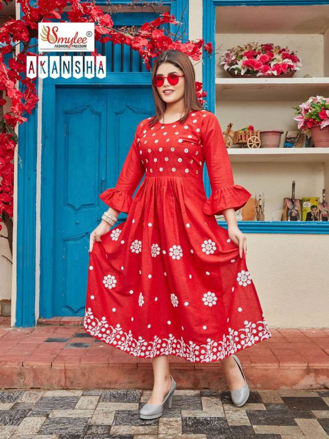 Smylee Akansha Rayon Printed Regular Wear Anarkali Kurti Collection